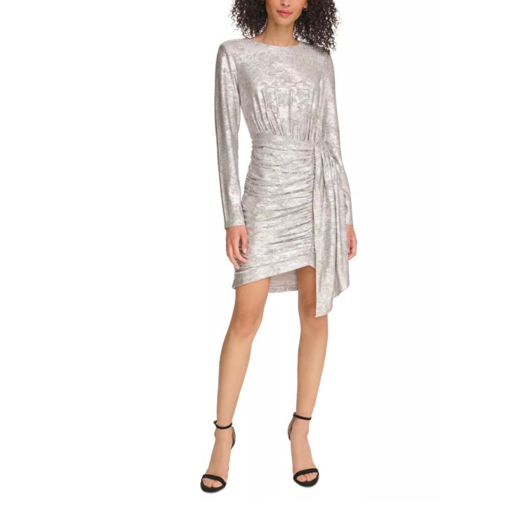 Vince Camuto Women's Jewel-Neck Ruched-Skirt Sheath Dress Size 4